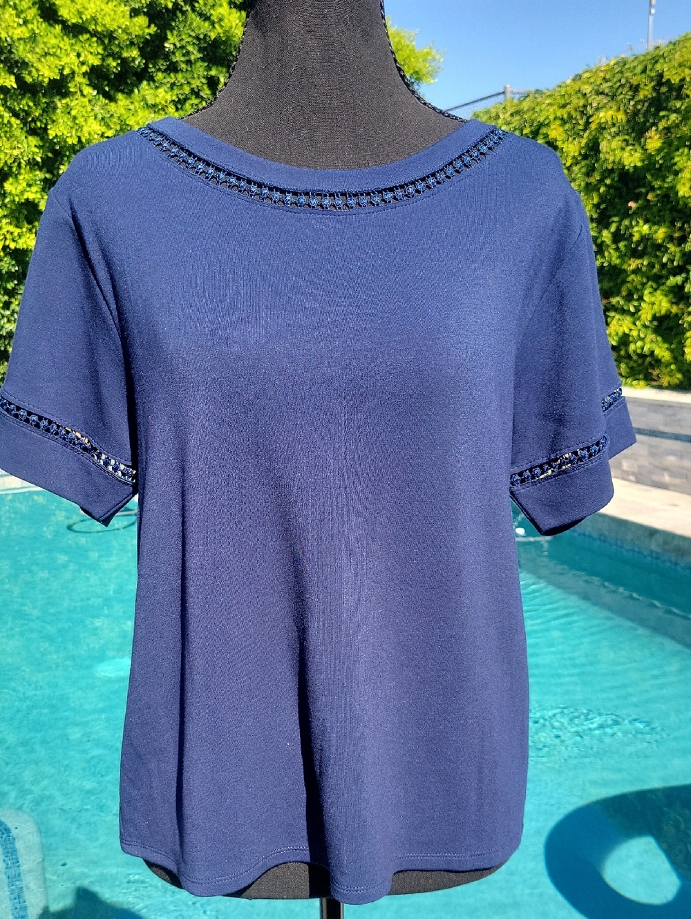 Navy Short-Sleeve Knit Top